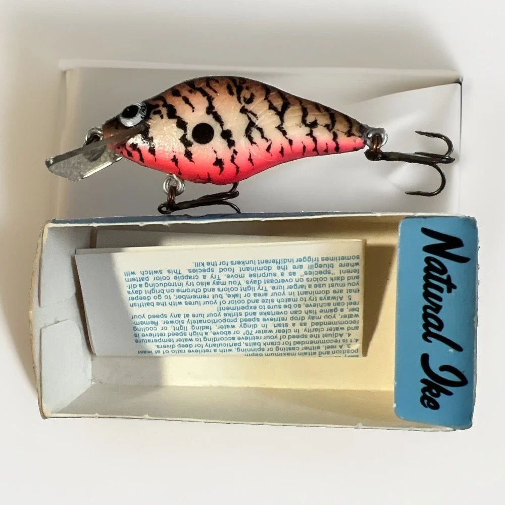 Vintage Natural Ike Medium Diver Crankbait NOS Box Insert Orange Craw Pattern